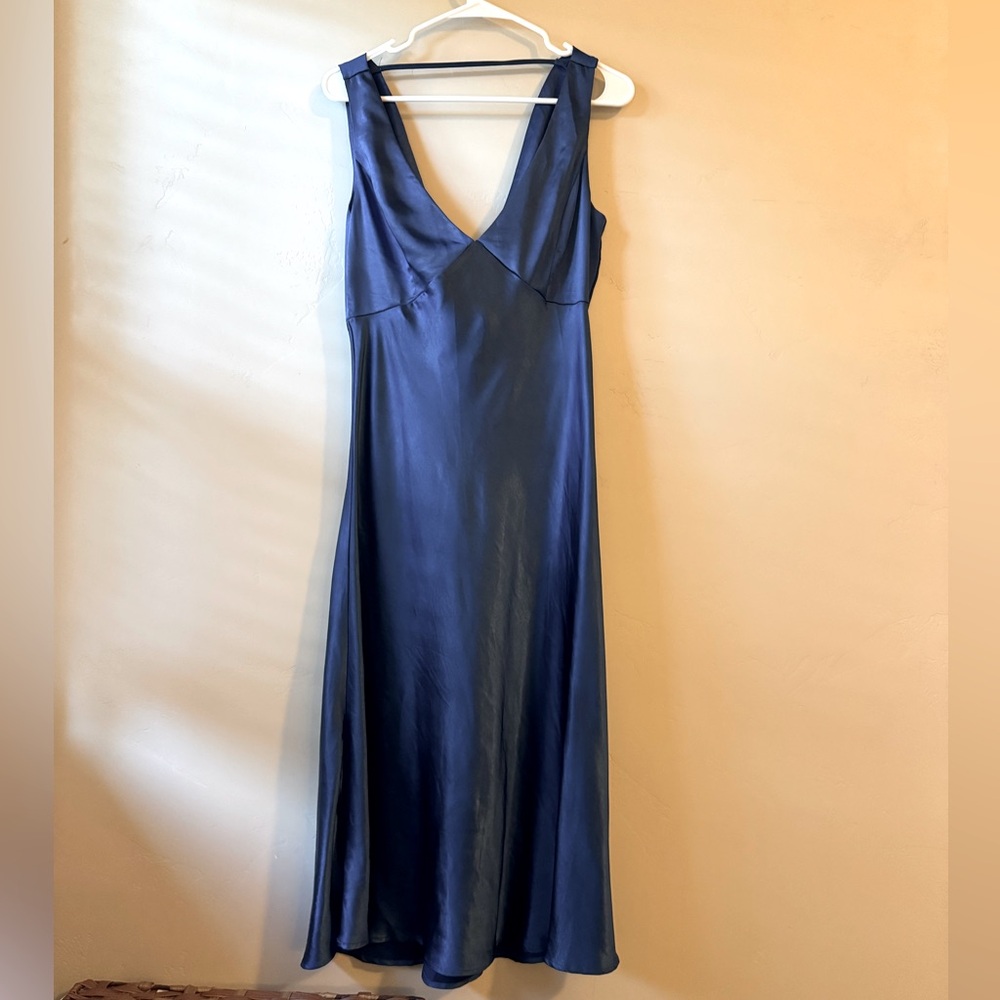 Lulus Navy Satin Cocktail Dress | size M